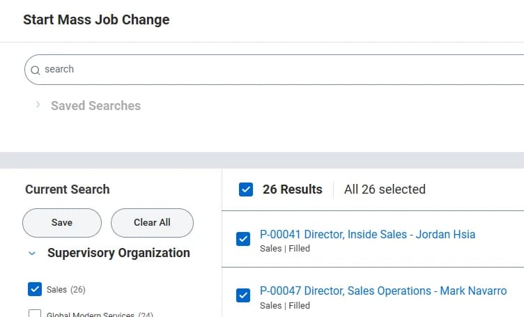 Start Mass Job Change - selecting workers from a search result to include in the mass action